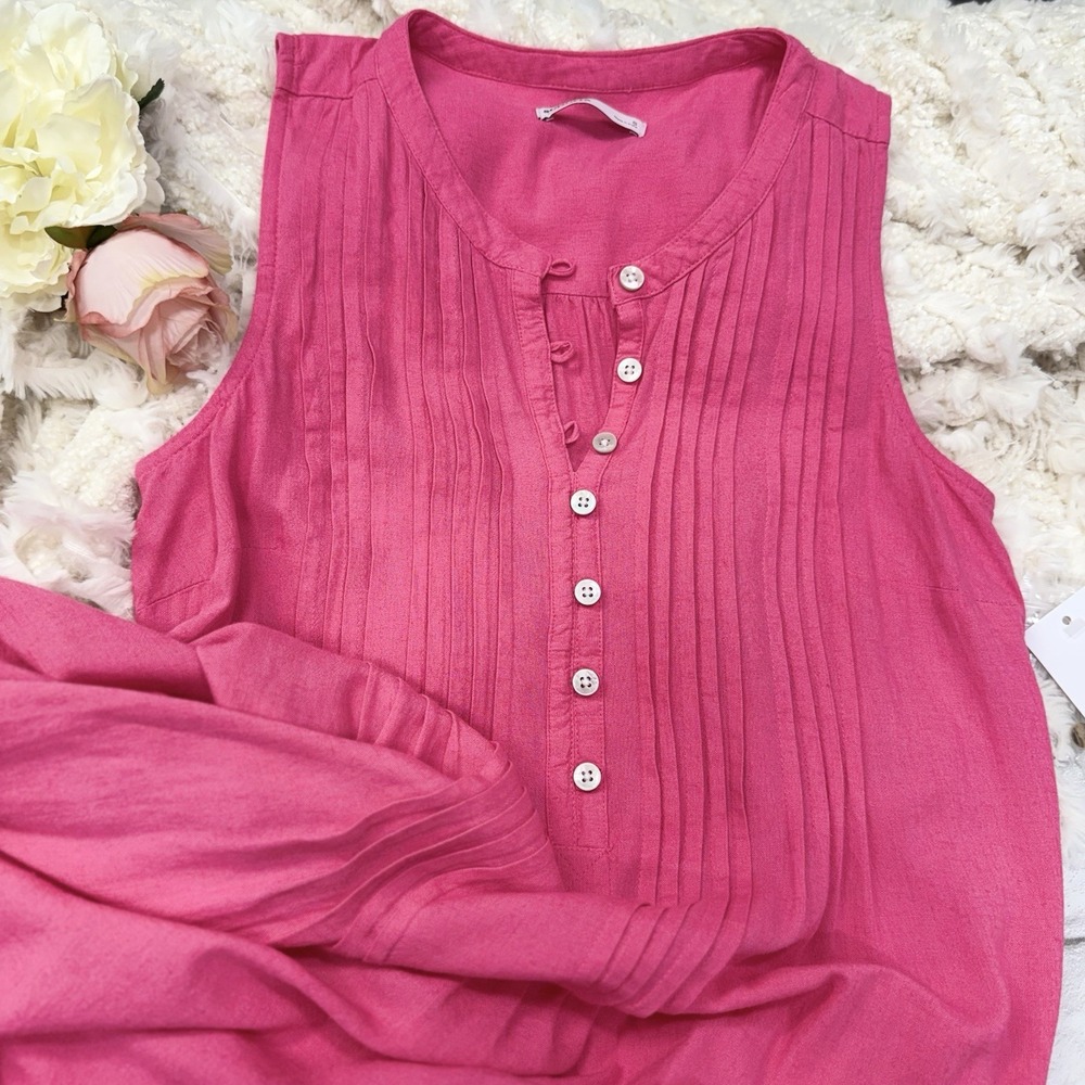 Sonoma S Linen Blend Sleeveless Knee Length Dress Pink Pleated Summer Sun Dress - Picture 15 of 15